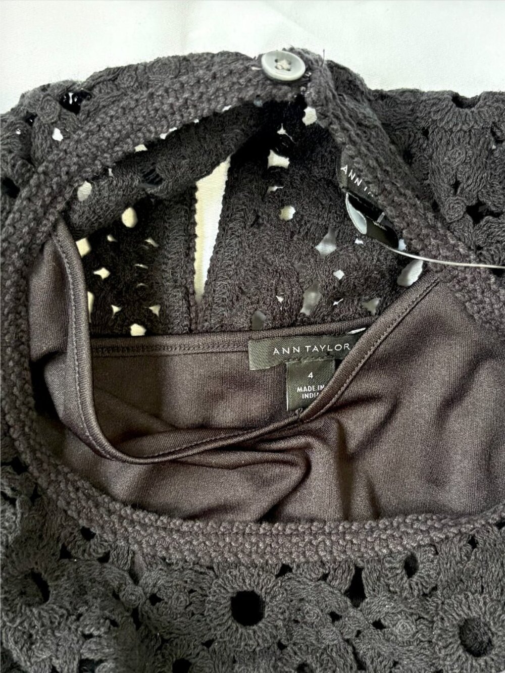 NWT Ann Taylor Black Crochet Midi Sweater Dress with Removable Lining | Size 4 - Picture 5 of 10